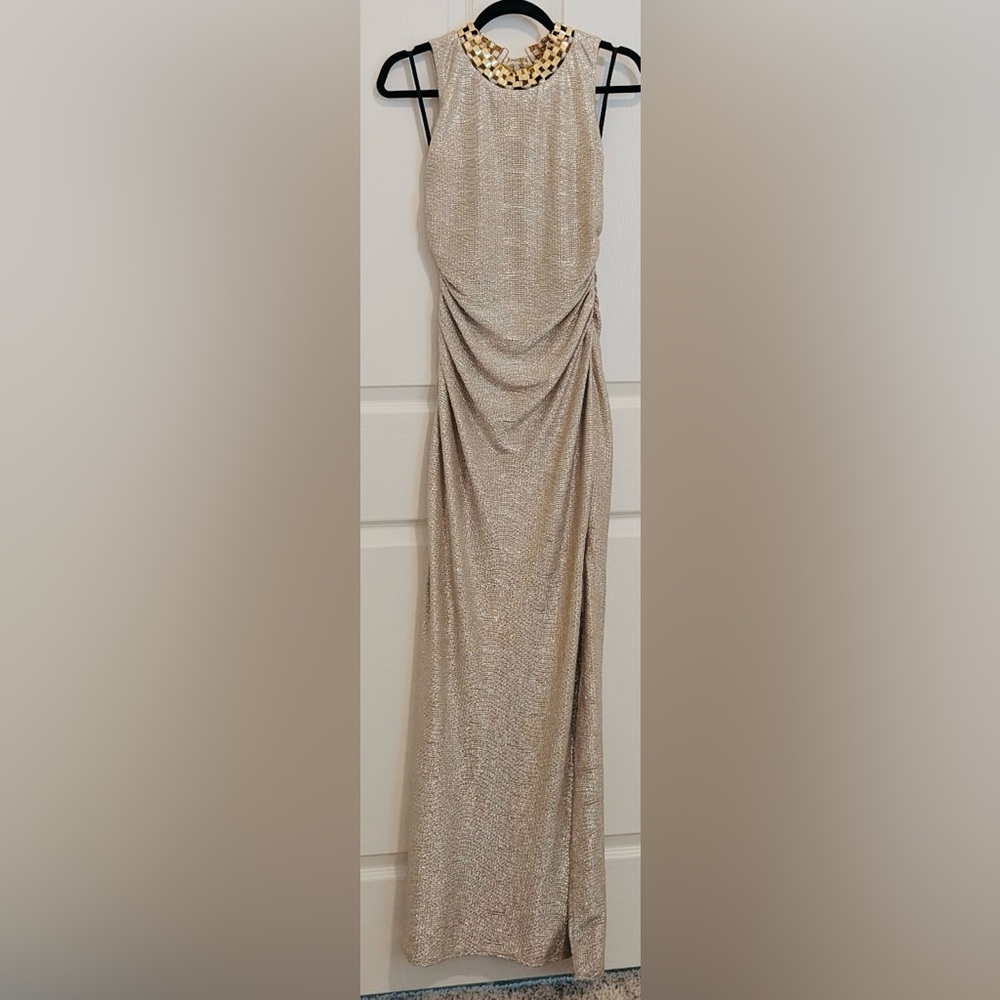 Laundry By Shelli Segal Metallic Gold Silver Long Dress